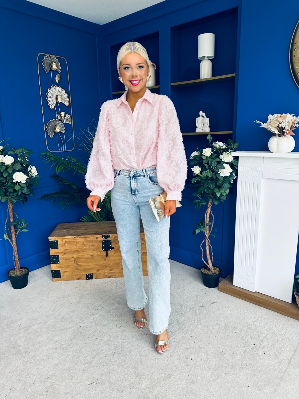 Leona Detailed Long Sleeve Blouse Pink