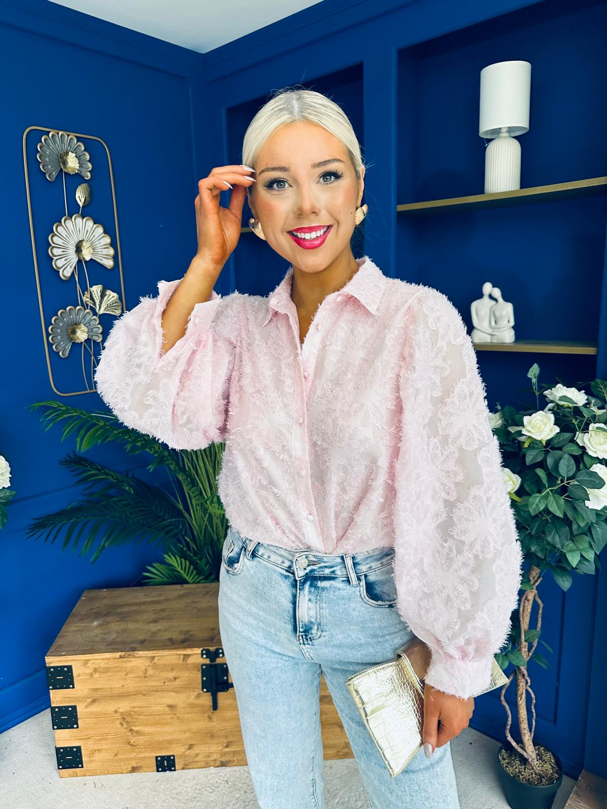 Leona Detailed Long Sleeve Blouse Pink