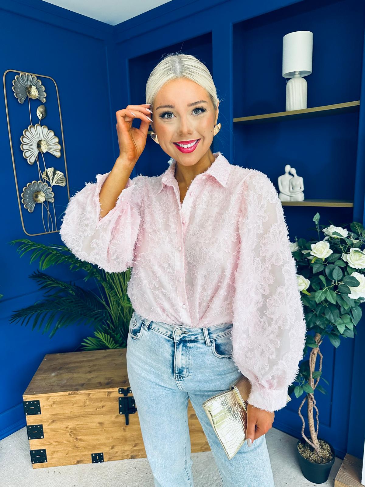 Leona Detailed Long Sleeve Blouse Pink