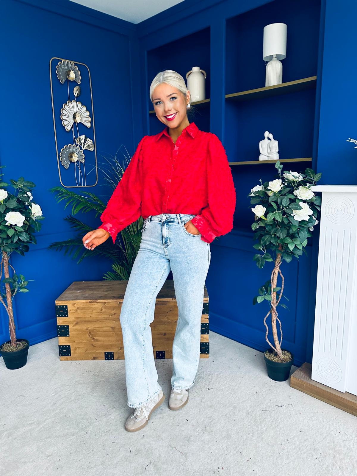 Leona Detailed Long Sleeve Blouse Red