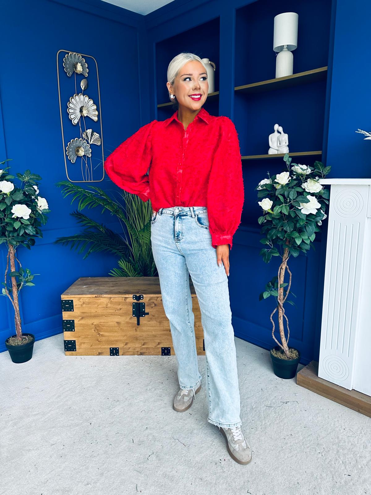 Leona Detailed Long Sleeve Blouse Red