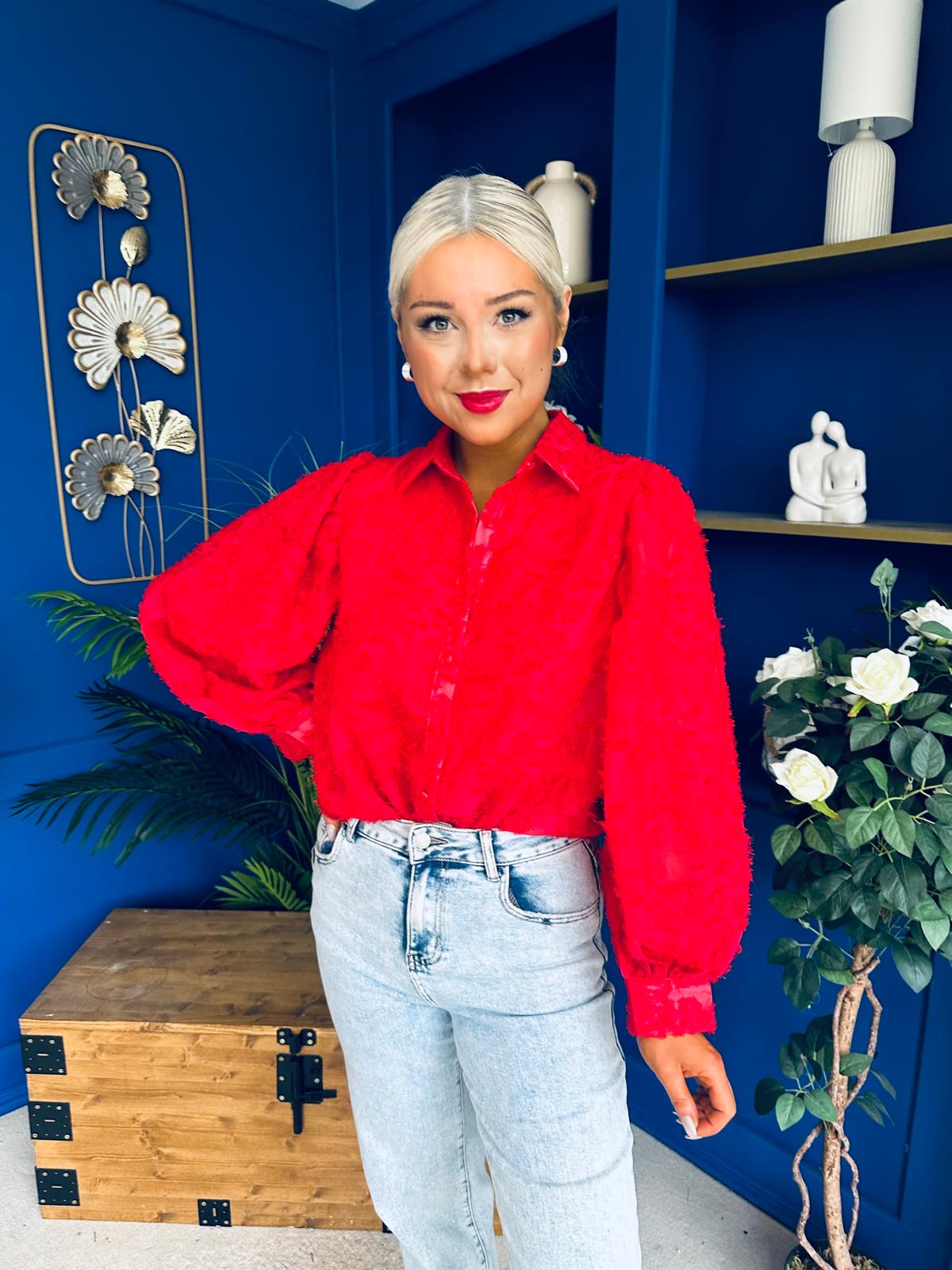 Leona Detailed Long Sleeve Blouse Red