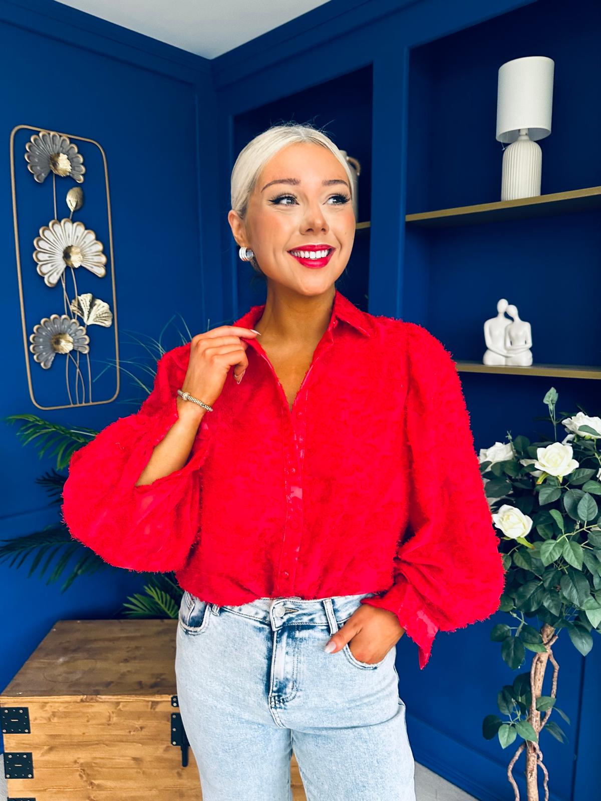 Leona Detailed Long Sleeve Blouse Red