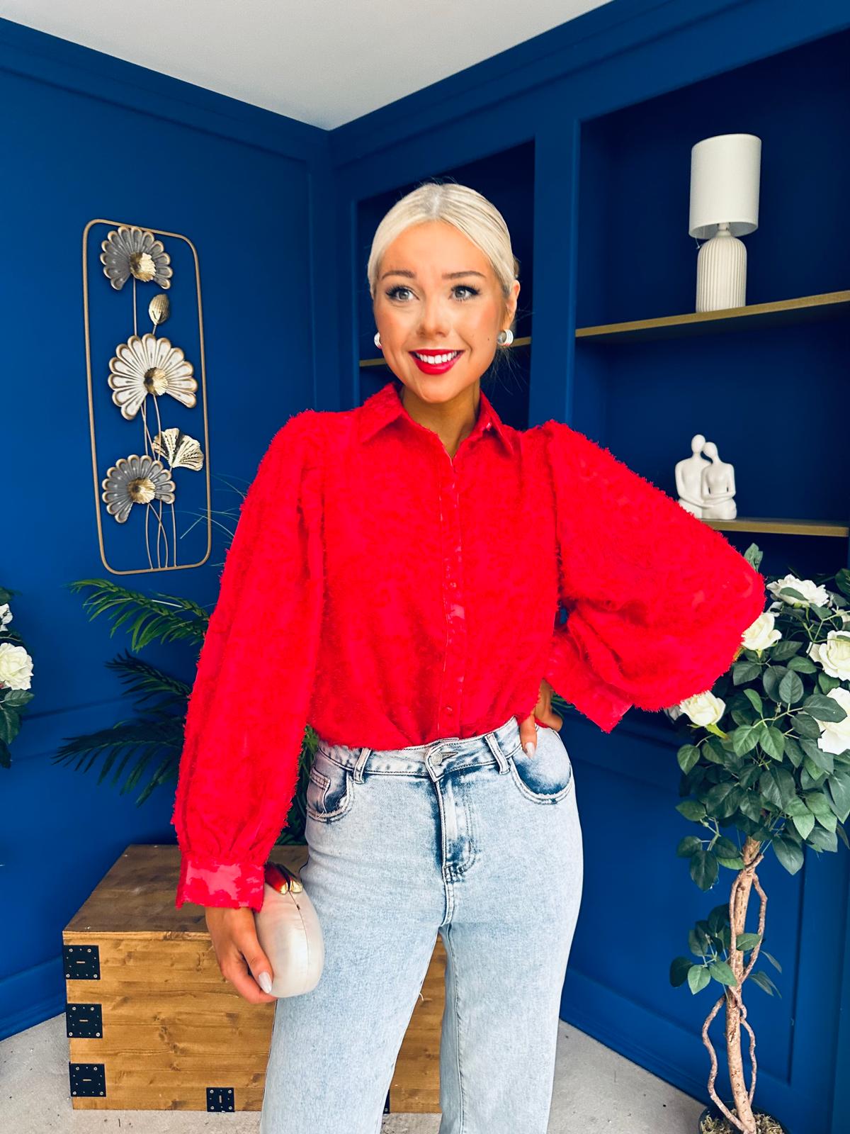 Leona Detailed Long Sleeve Blouse Red