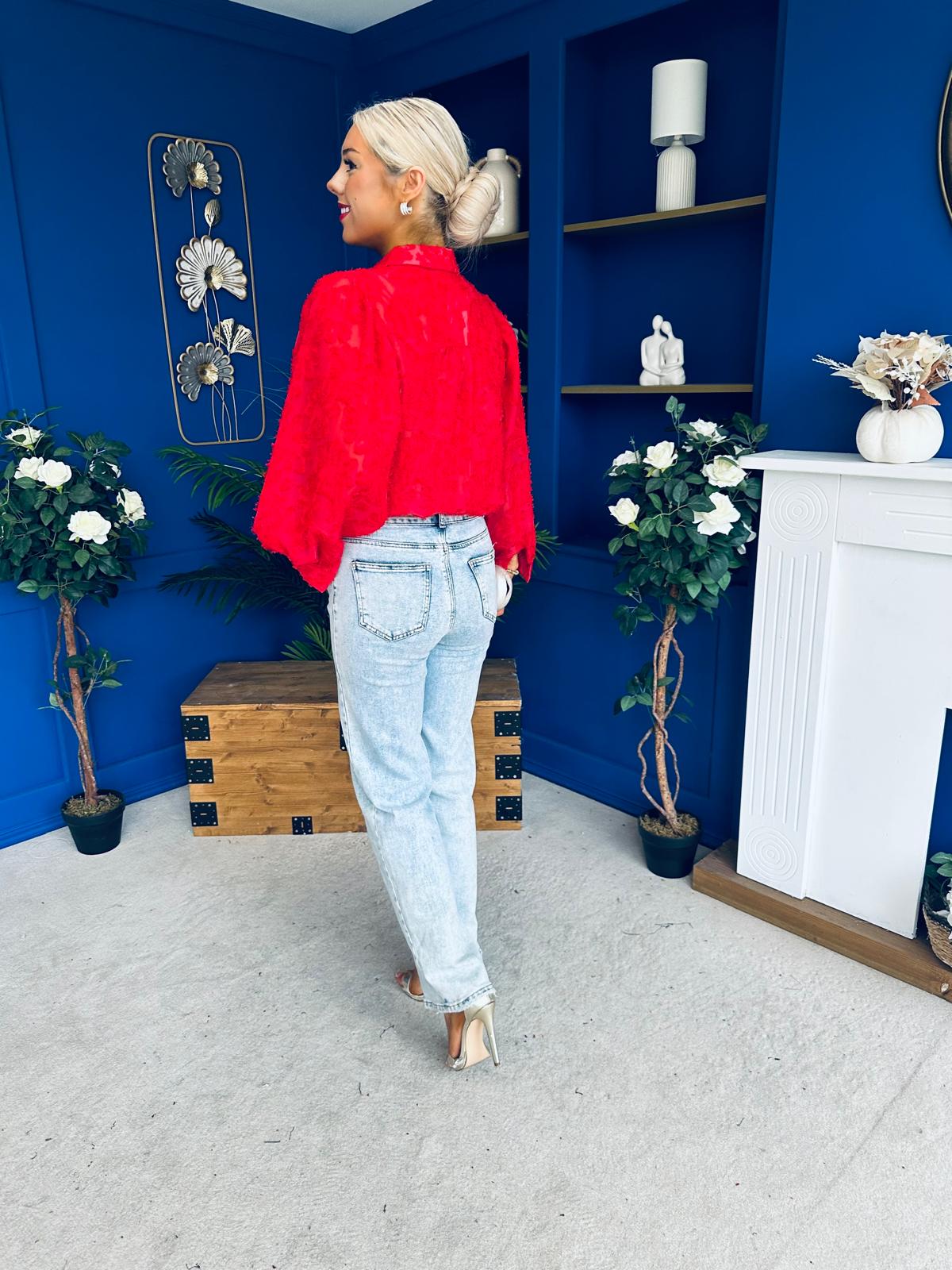 Leona Detailed Long Sleeve Blouse Red