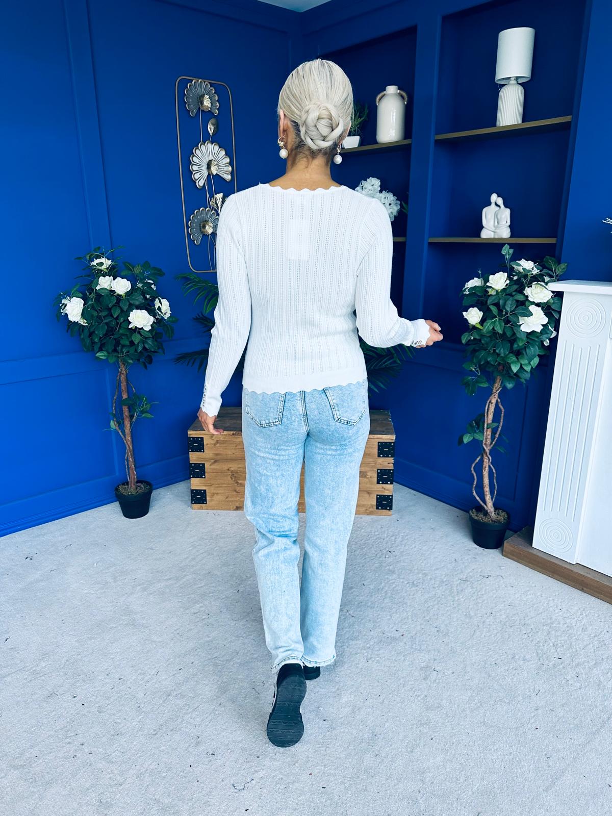 Greta Detailed Long Sleeve Top Cream