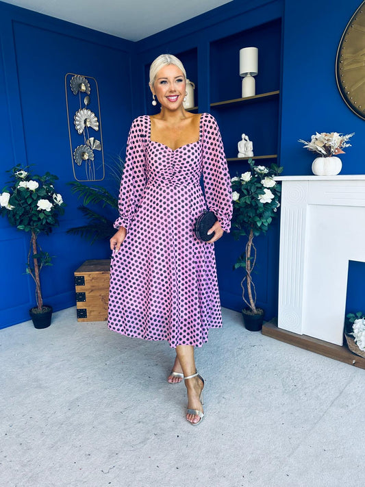 Ailbhe Detailed Midi Dress Polka Pink