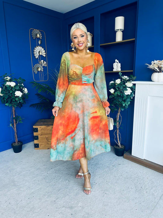 Ailbhe Detailed Midi Dress Marble Amber