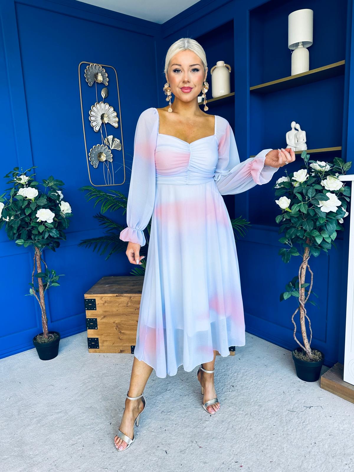 Ailbhe Detailed Midi Dress Ombre Lilac