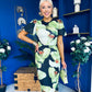 Miriam Puff Sleeve Midi Dress Floral Black & Green