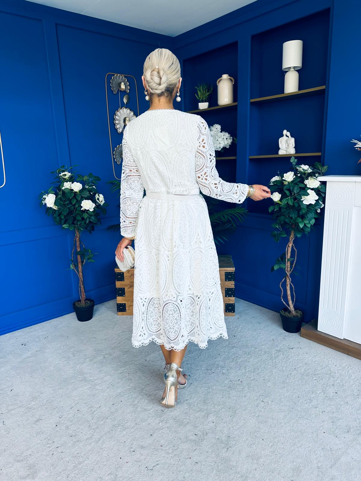 Dani Crochet Detail Occasion Dress Cream