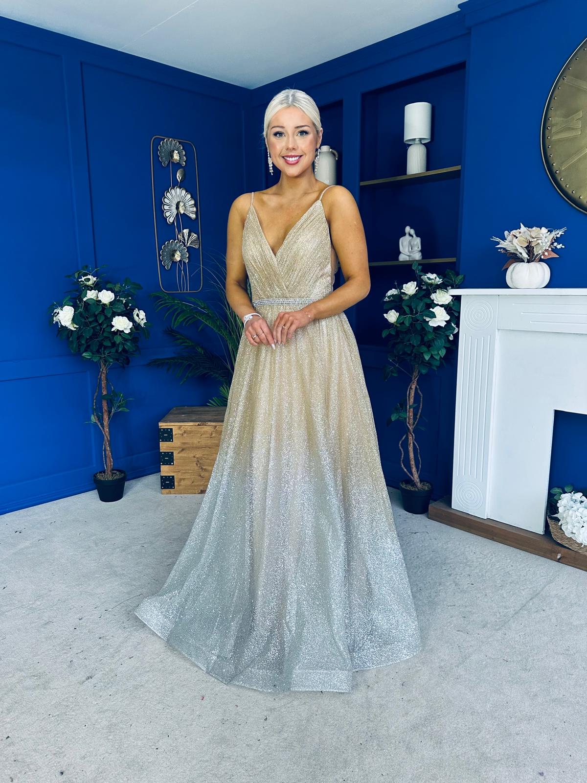 Belinda Detailed Occasion Dress Ombre Gold