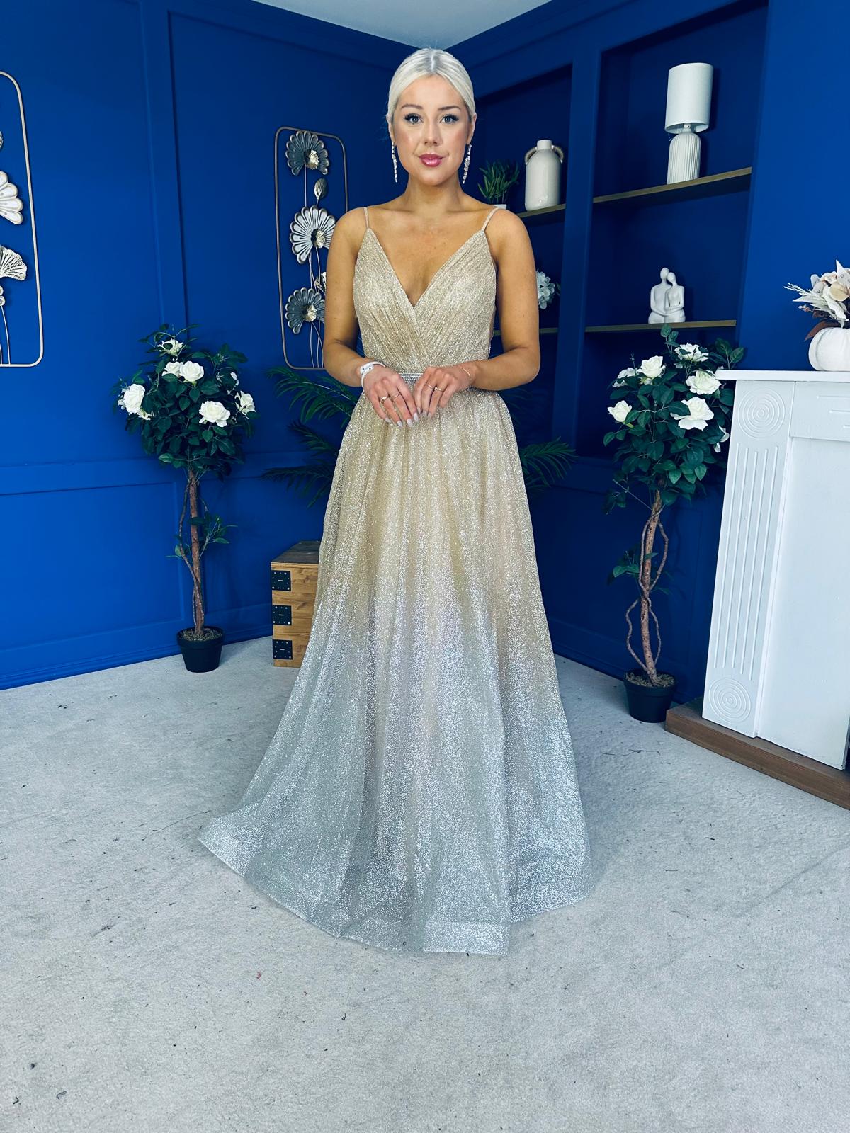 Belinda Detailed Occasion Dress Ombre Gold
