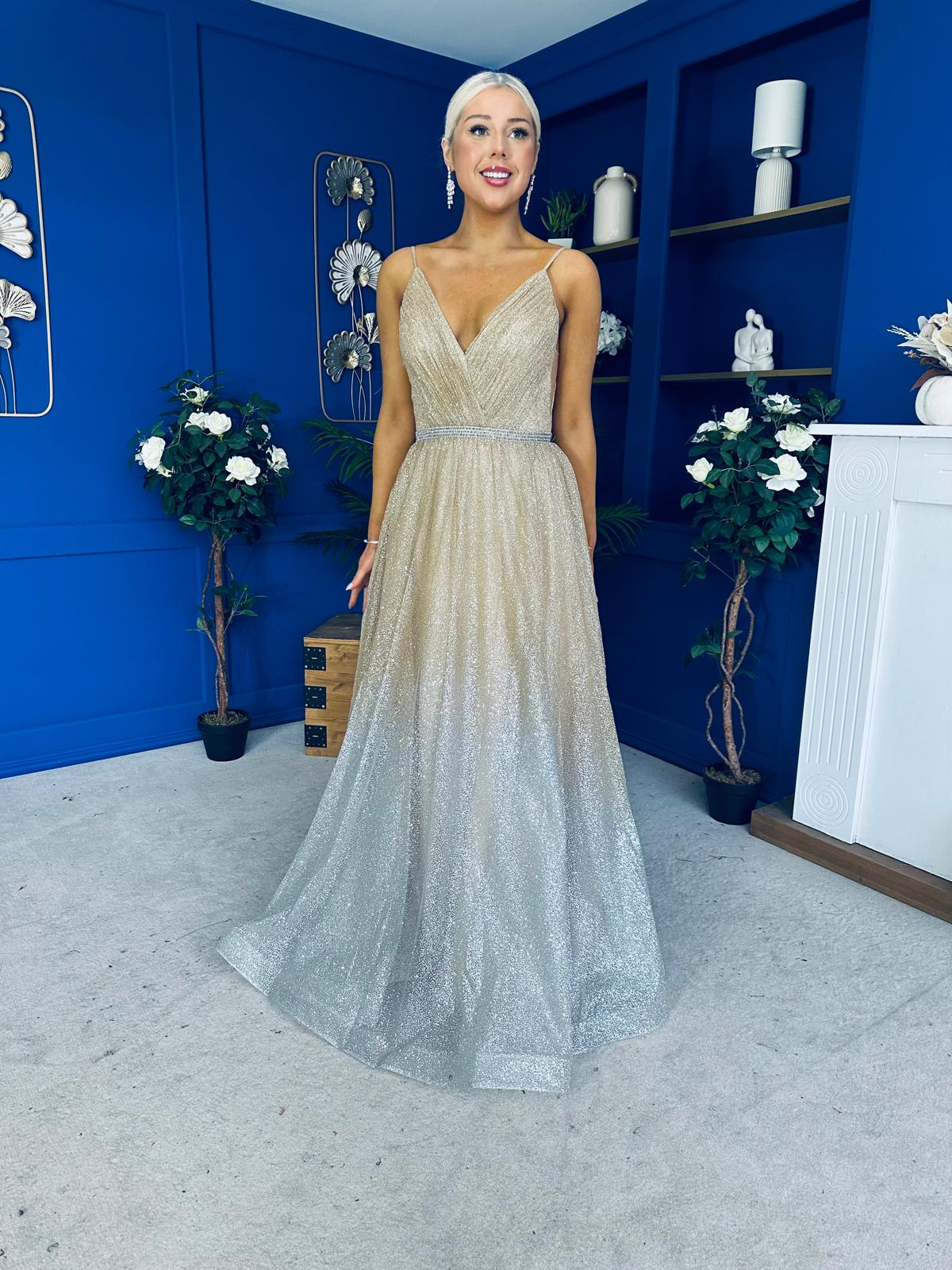 Belinda Detailed Occasion Dress Ombre Gold