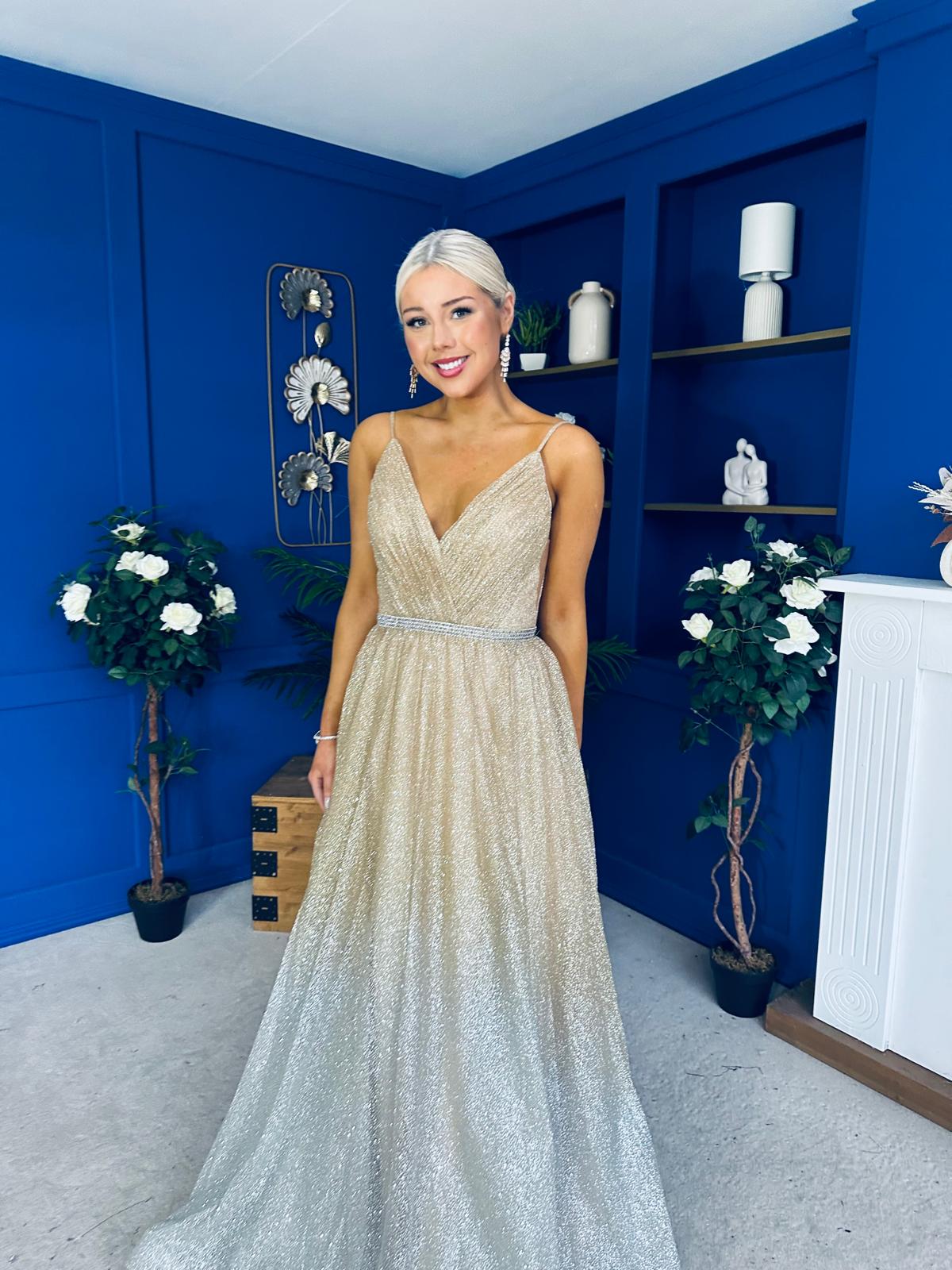 Belinda Detailed Occasion Dress Ombre Gold