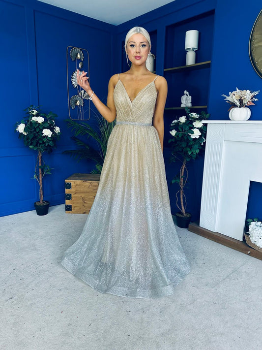 Belinda Detailed Occasion Dress Ombre Gold