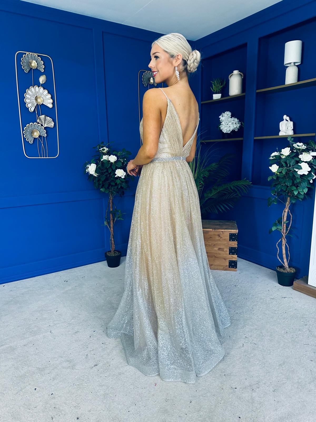 Belinda Detailed Occasion Dress Ombre Gold