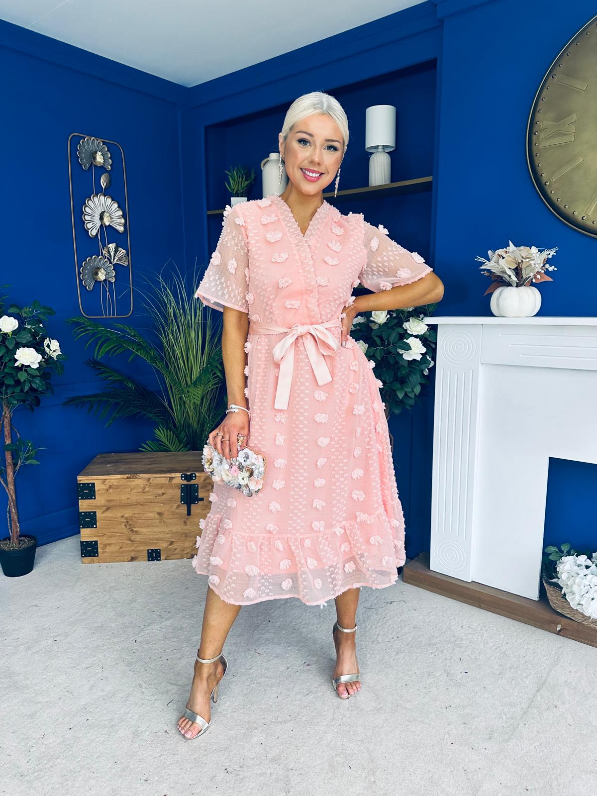 Fiadh Detailed Occasion Midi Dress Peach