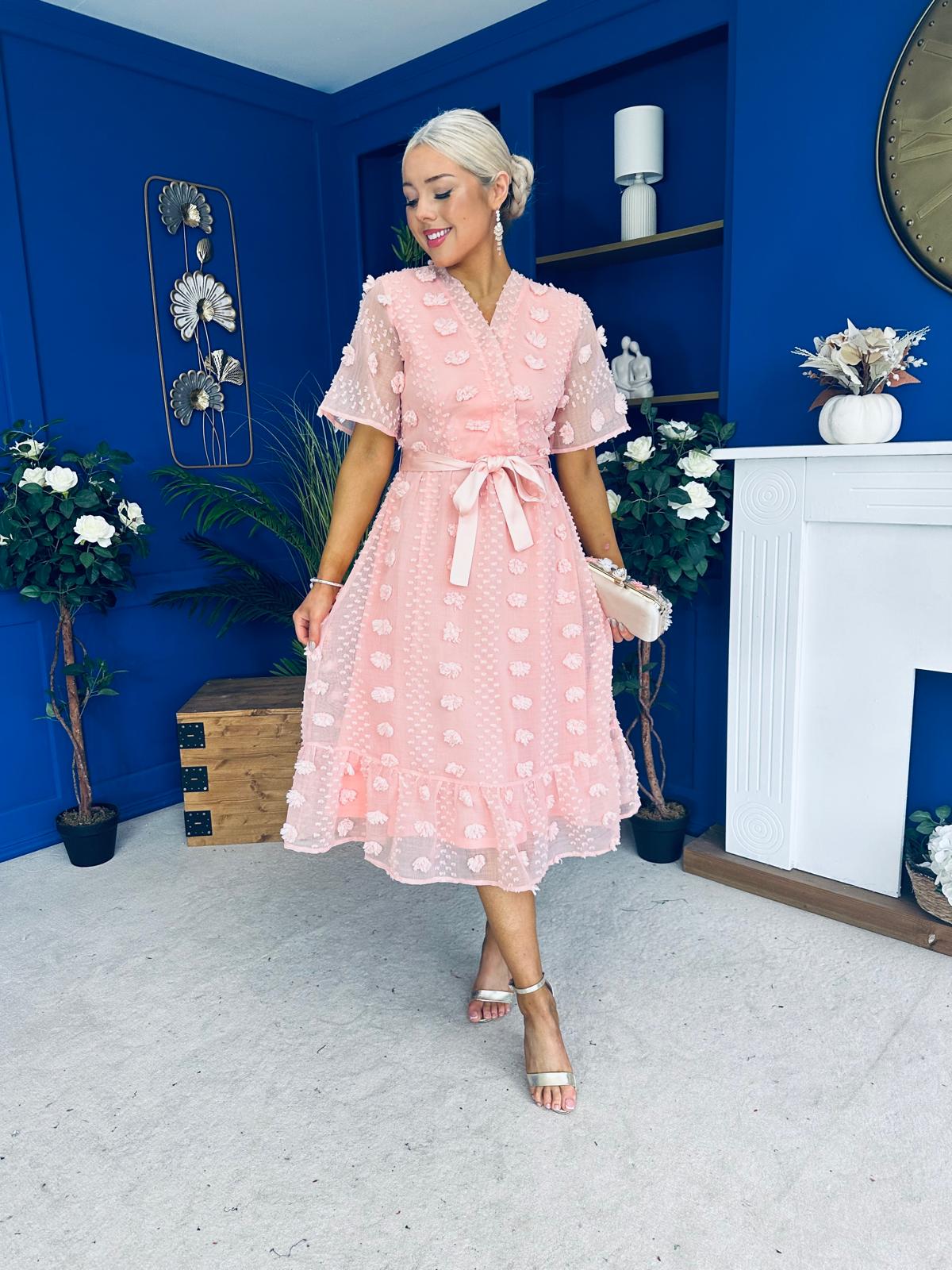 Fiadh Detailed Occasion Midi Dress Peach