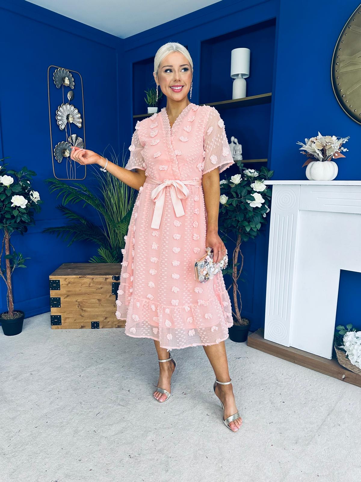 Fiadh Detailed Occasion Midi Dress Peach