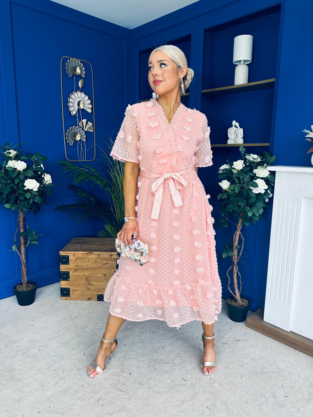 Fiadh Detailed Occasion Midi Dress Peach