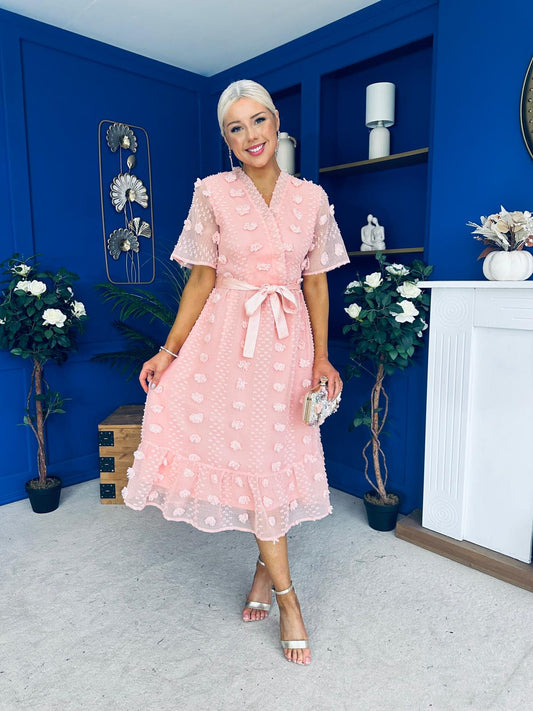 Fiadh Detailed Occasion Midi Dress Peach