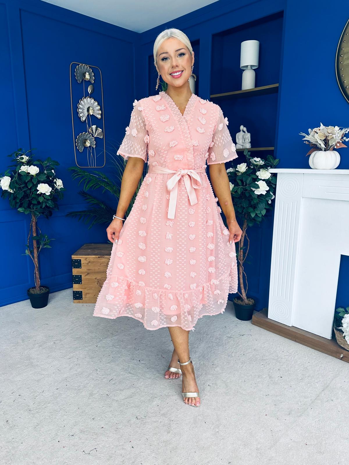Fiadh Detailed Occasion Midi Dress Peach