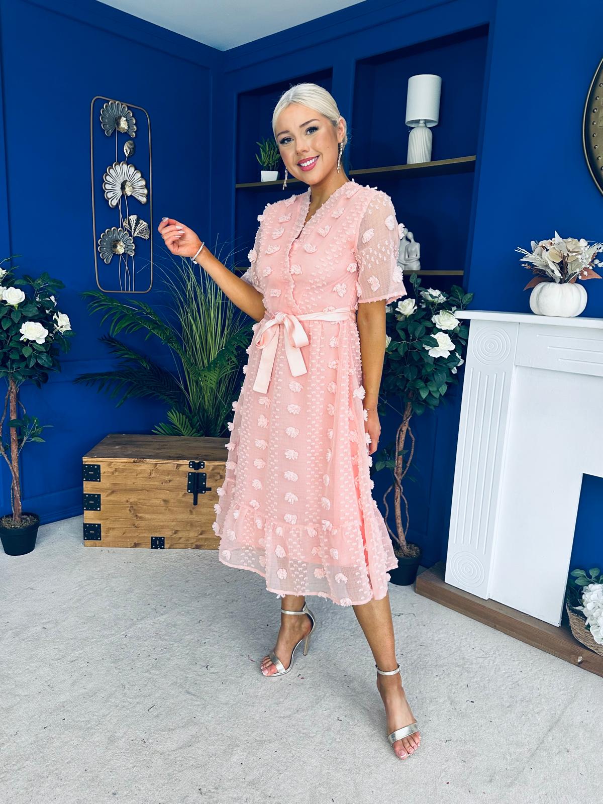 Fiadh Detailed Occasion Midi Dress Peach