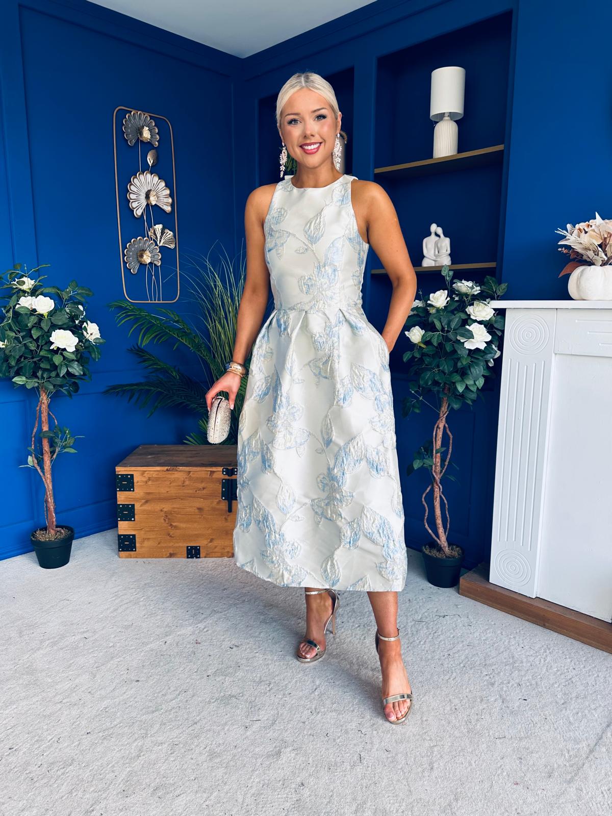 Francine Jacquard Racer A-Line Midi Dress Ice Blue