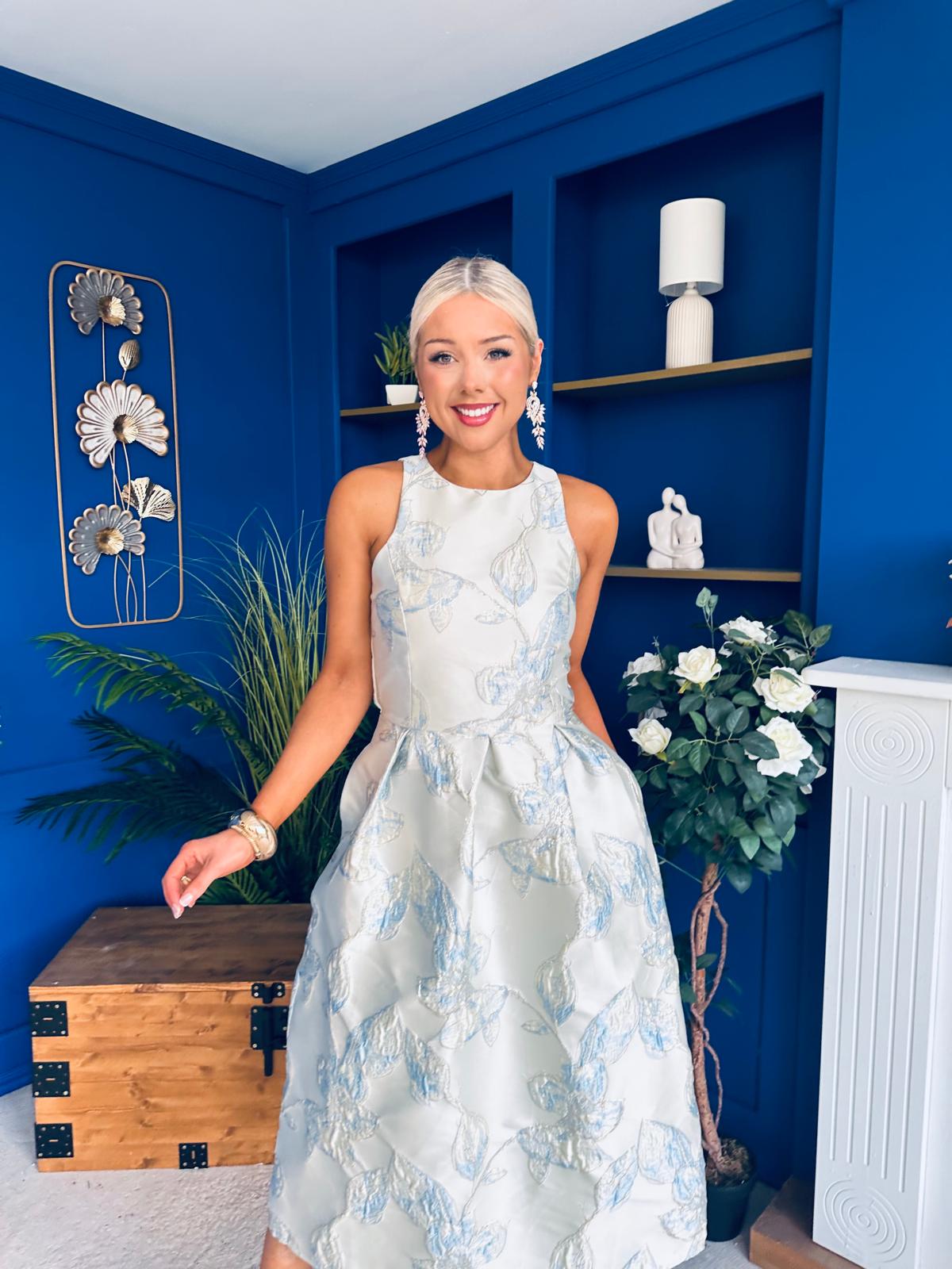 Francine Jacquard Racer A-Line Midi Dress Ice Blue