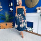 Emma Print Detail Strappy Midi Dress Floral Navy