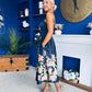 Emma Print Detail Strappy Midi Dress Floral Navy
