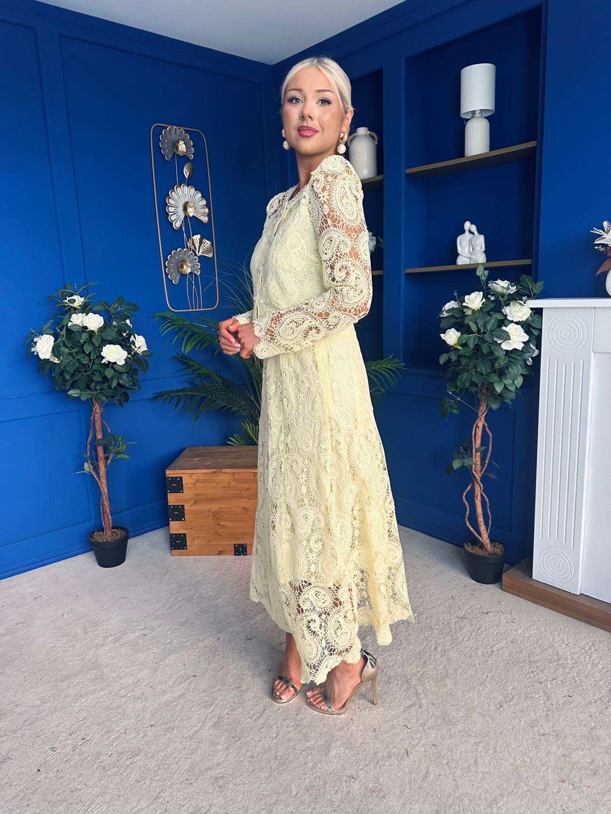 Sienna Crochet Skirt & Cardi Set Yellow