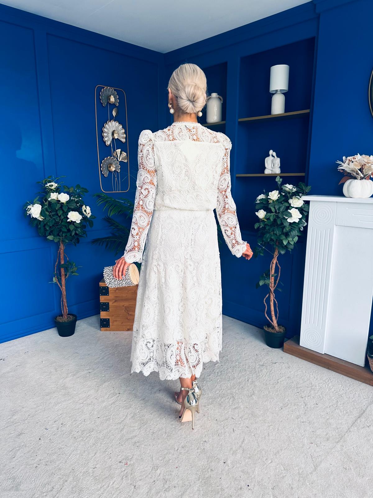 Sienna Crochet Skirt & Cardi Set Cream