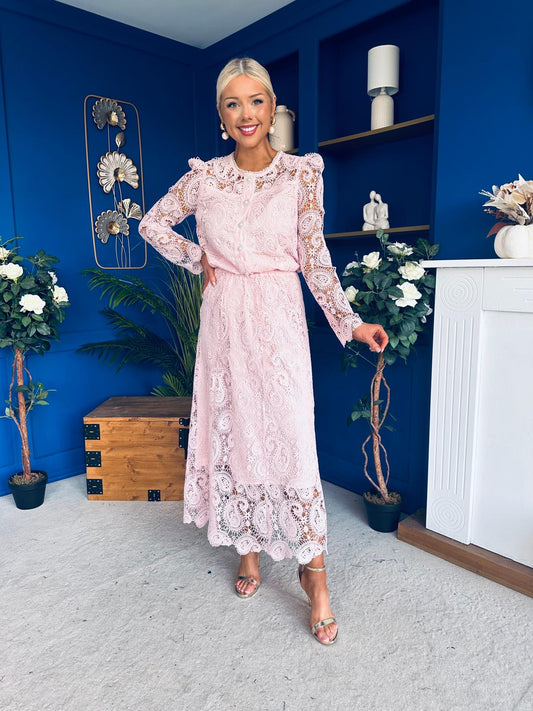 Sienna Crochet Skirt & Cardi Set Pwr Pink