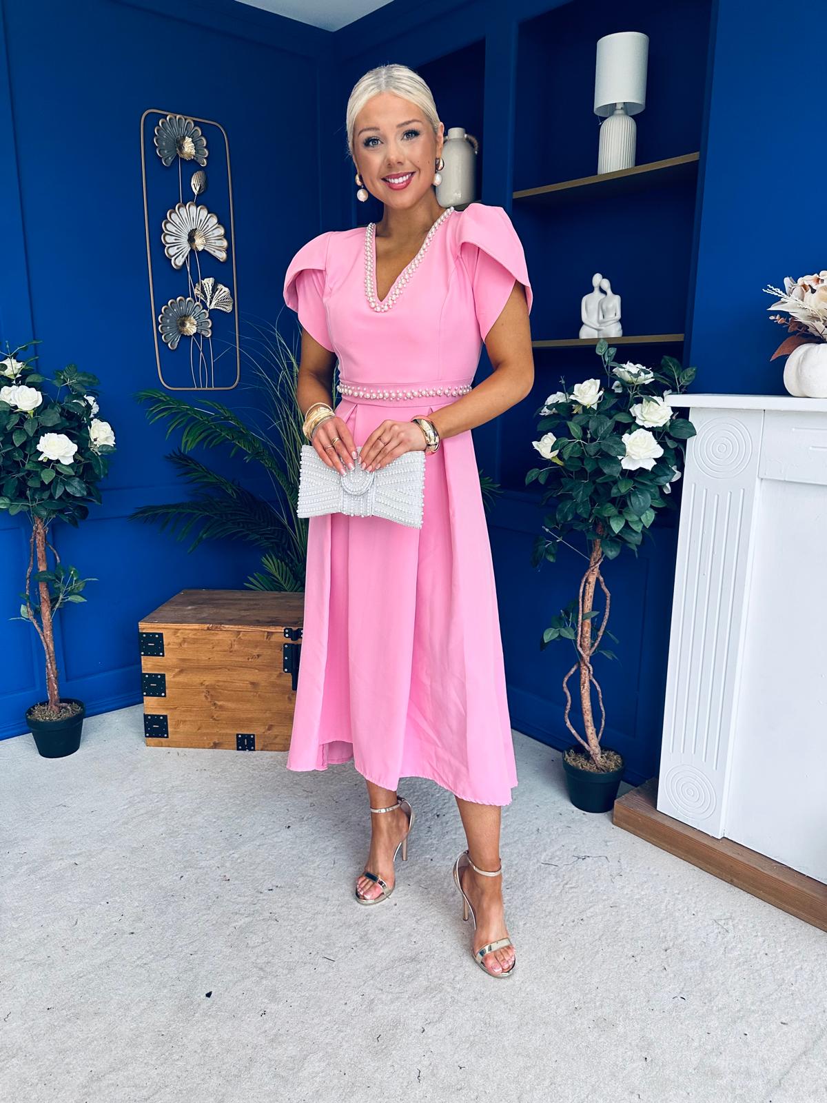 Collins Pearl Detail Occasion Dress Pwr Pink