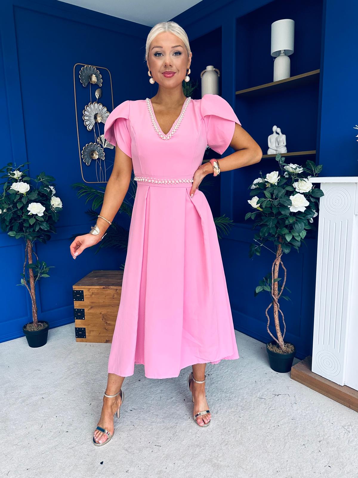 Collins Pearl Detail Occasion Dress Pwr Pink