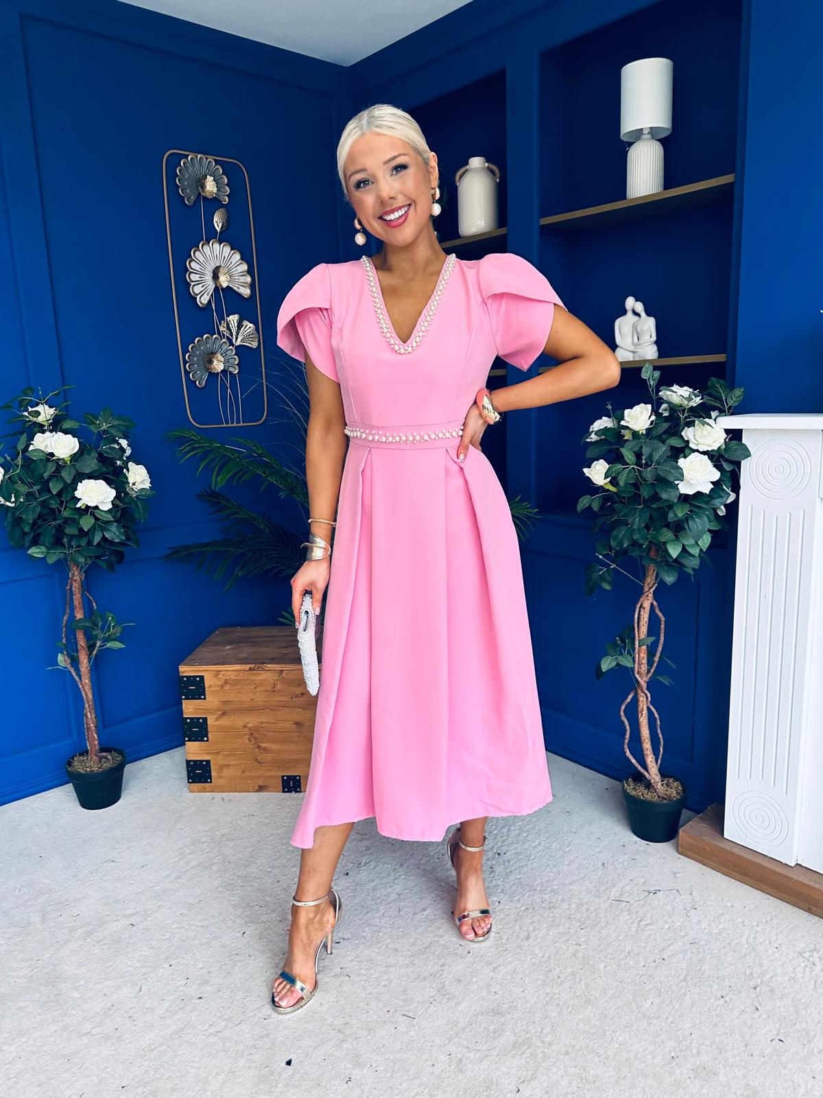 Collins Pearl Detail Occasion Dress Pwr Pink