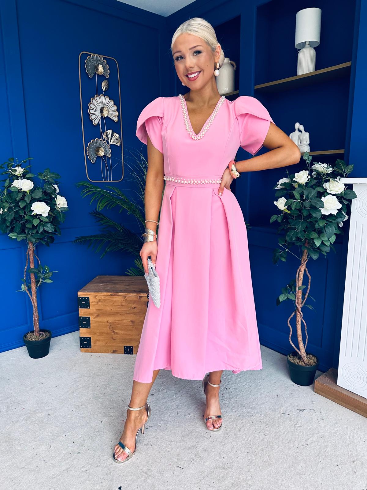 Collins Pearl Detail Occasion Dress Pwr Pink