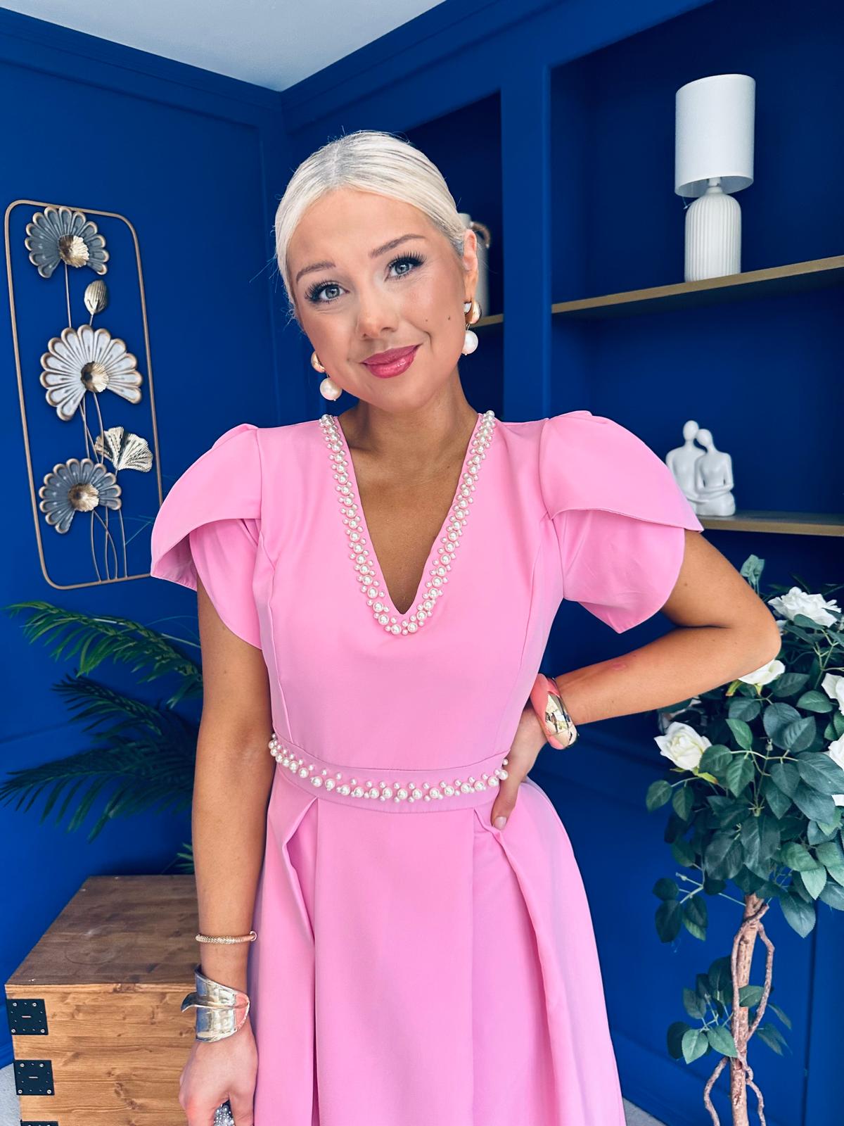 Collins Pearl Detail Occasion Dress Pwr Pink