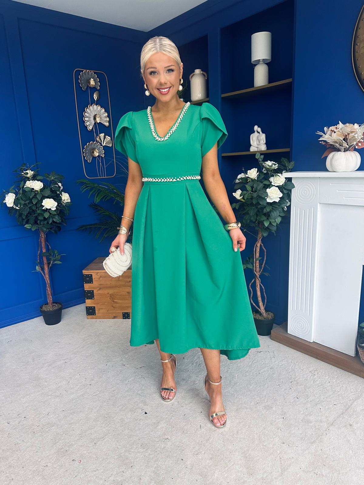 Collins Pearl Detail Occasion Dress Emerald