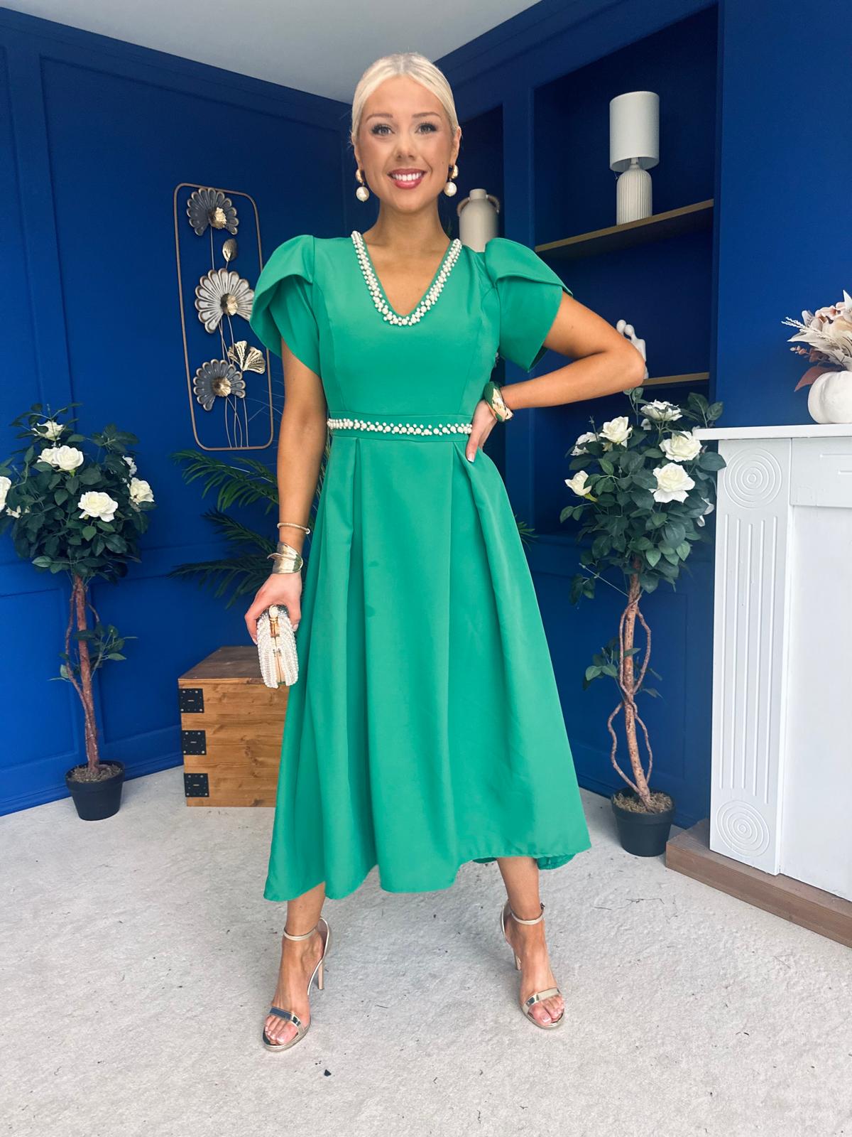 Collins Pearl Detail Occasion Dress Emerald
