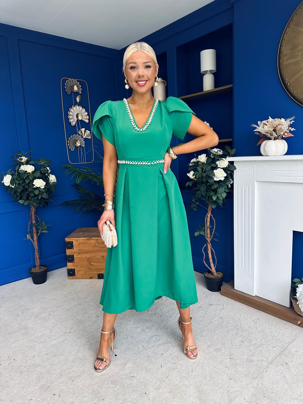 Collins Pearl Detail Occasion Dress Emerald