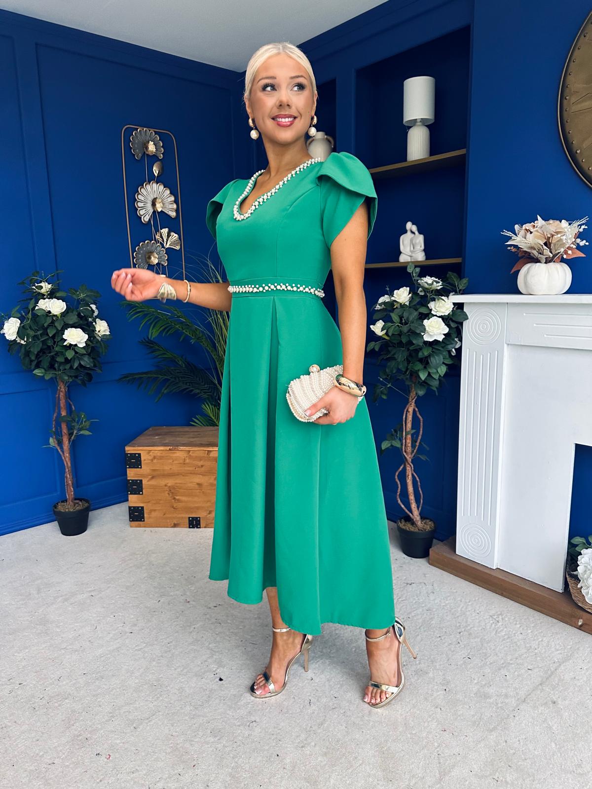Collins Pearl Detail Occasion Dress Emerald Canella Lane Collins Pearl Detail Occasion Dress Emerald Canella Lane