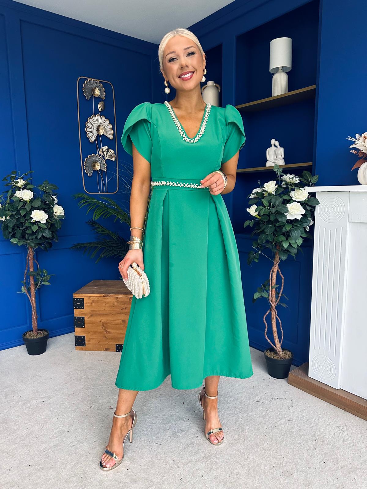 Collins Pearl Detail Occasion Dress Emerald