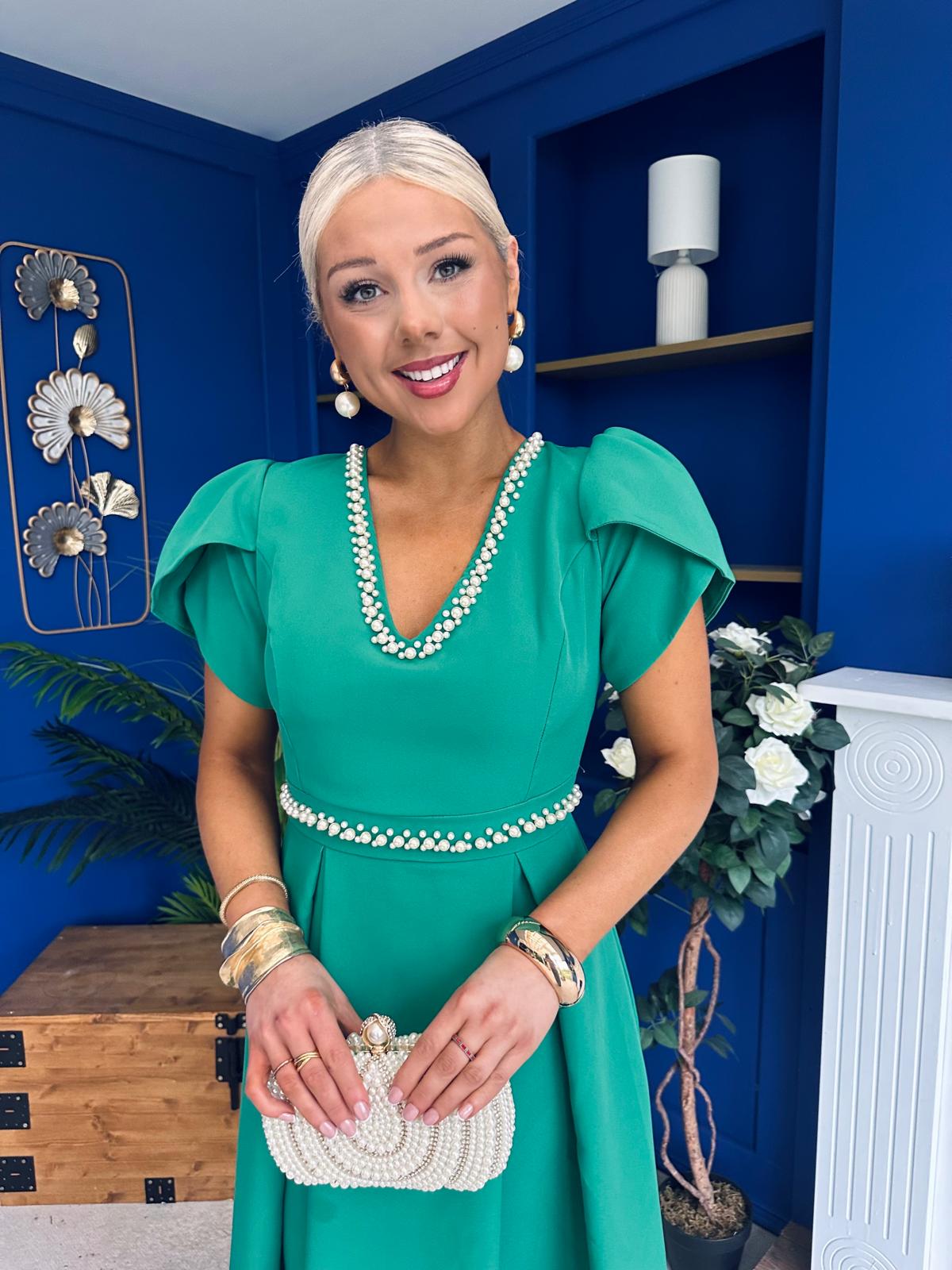 Collins Pearl Detail Occasion Dress Emerald