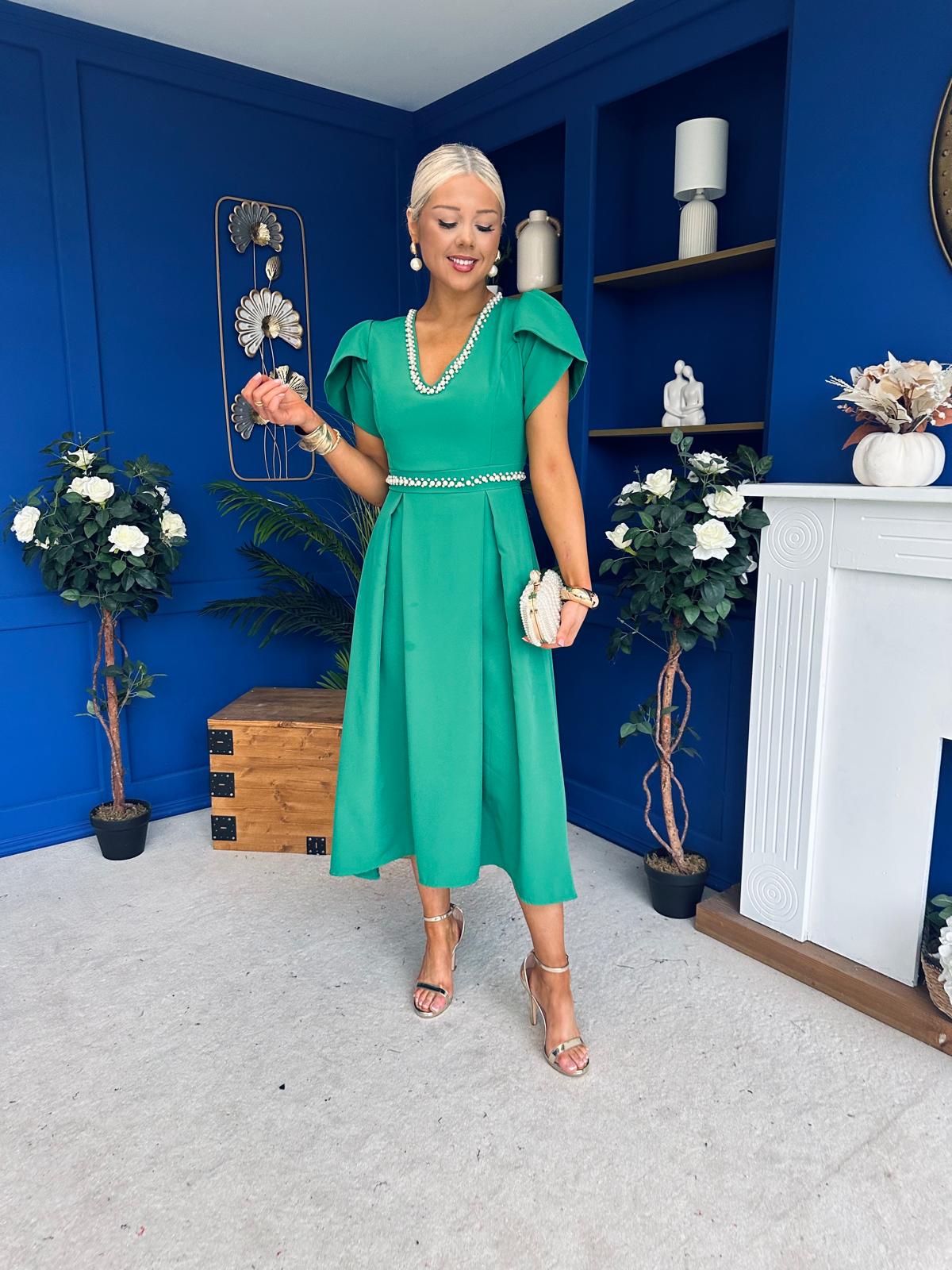 Collins Pearl Detail Occasion Dress Emerald