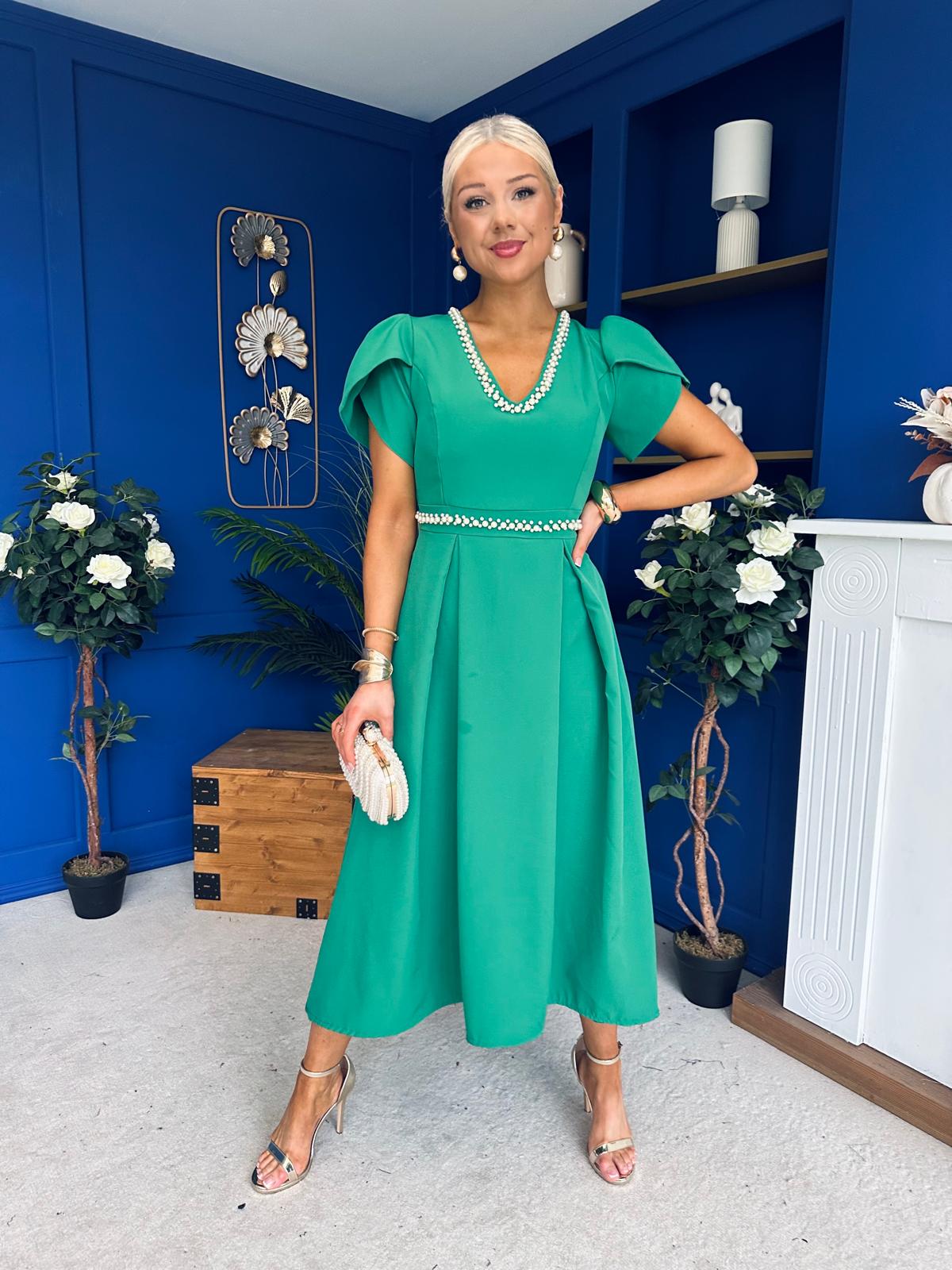 Collins Pearl Detail Occasion Dress Emerald