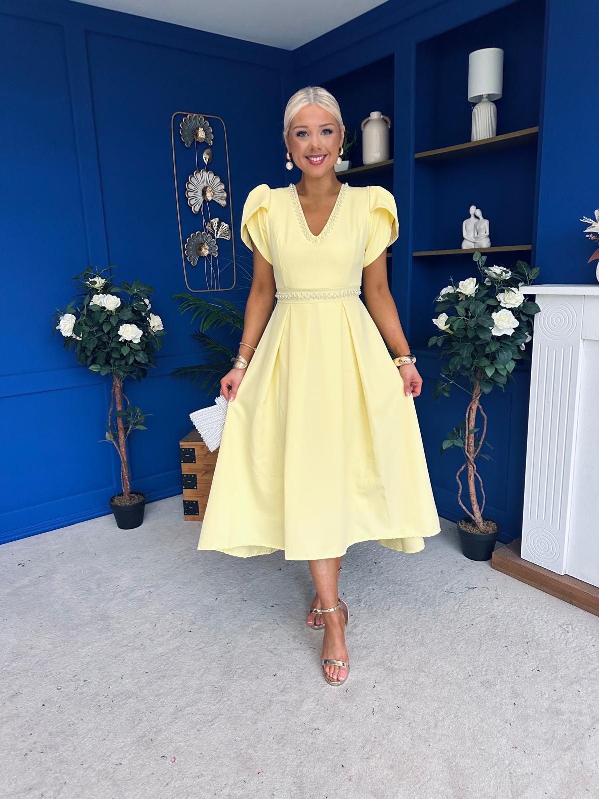 Collins Pearl Detail Occasion Dress Yellow