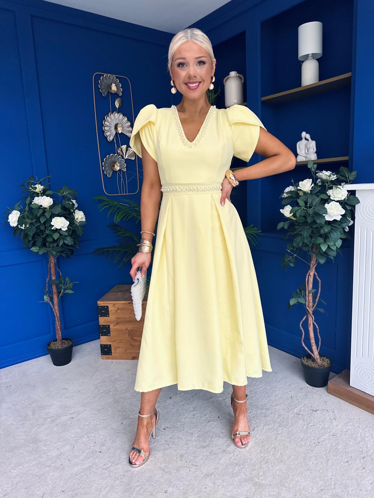 Collins Pearl Detail Occasion Dress Yellow